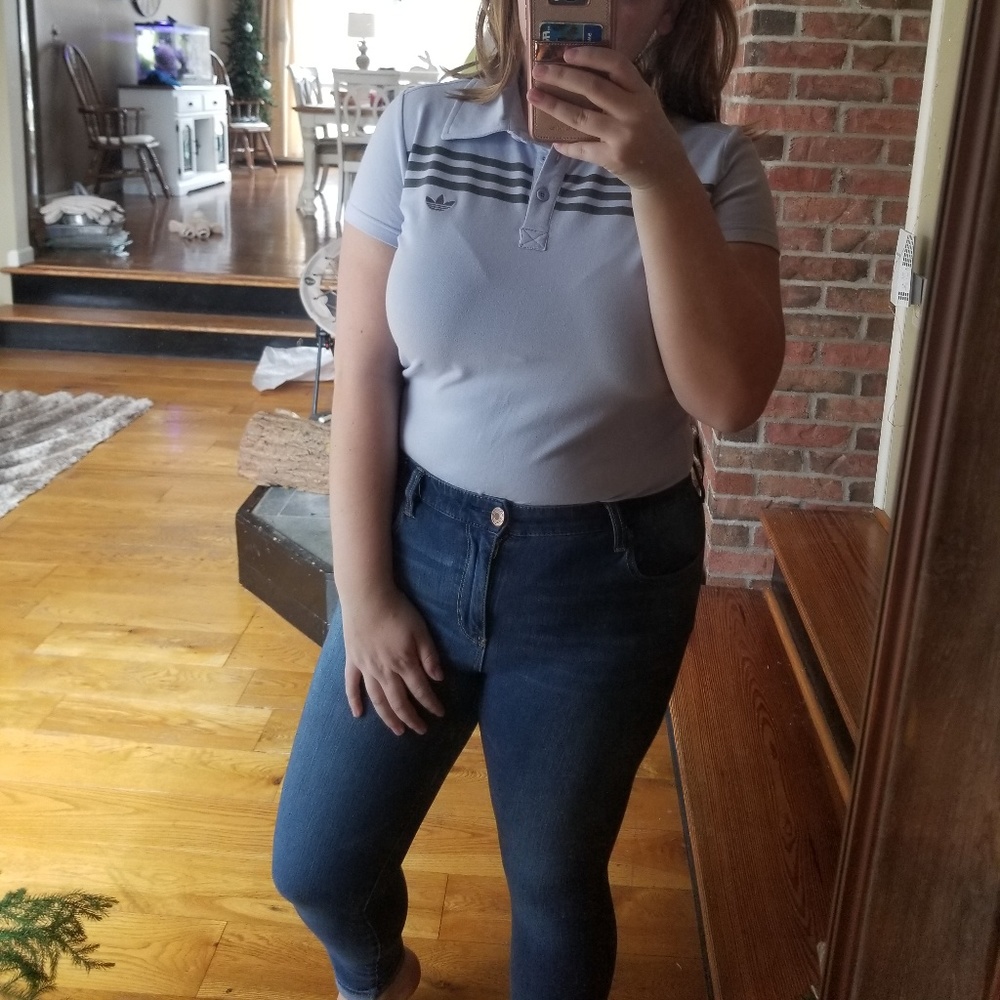 Adidas Blue Stripe Polo Shirt